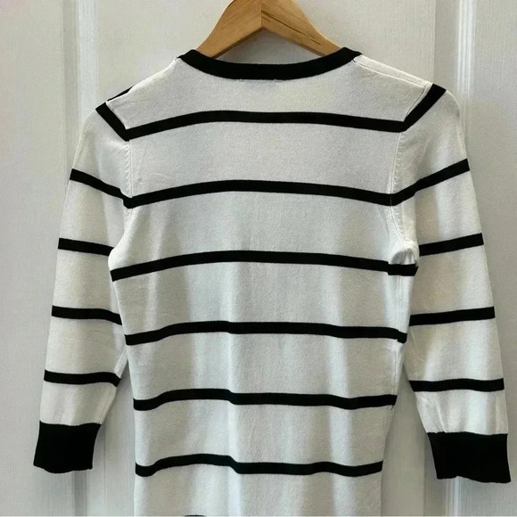 Ricki’s Wrap Front Sweater Deep V Neckline Thin Knit Black & White Stripes XS - Picture 8 of 16